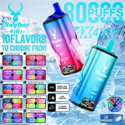 Stag Bar 4in1 80000 Puffs: Yon chwa nouvo epòk pou gwo-soufle E-sigarèt jetab